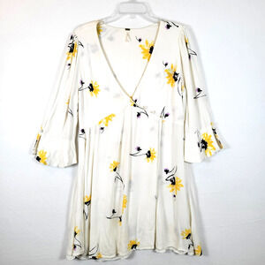 Free People Womens Time On My Side Wrap Dress Size Large White Floral Dainty